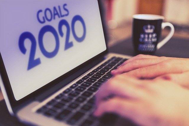 Close-up of a laptop displaying "Goals 2020."