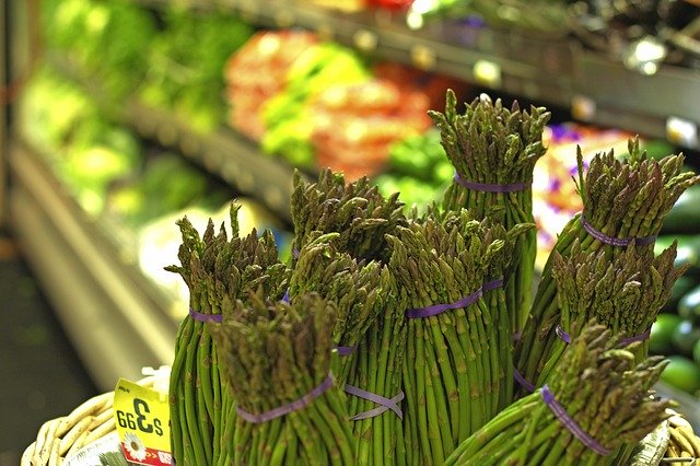 Fresh asparagus on display.