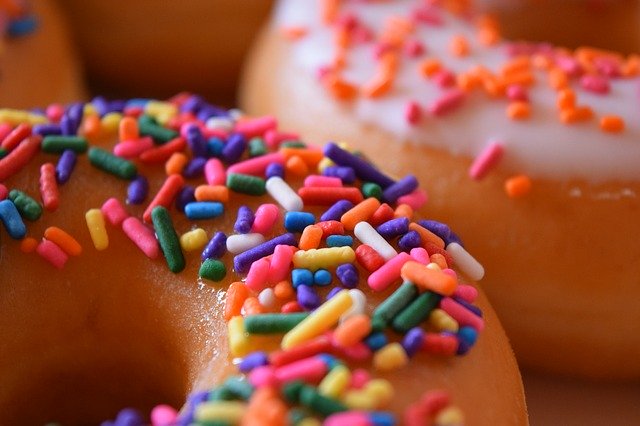 Donut with candy sprinkles.